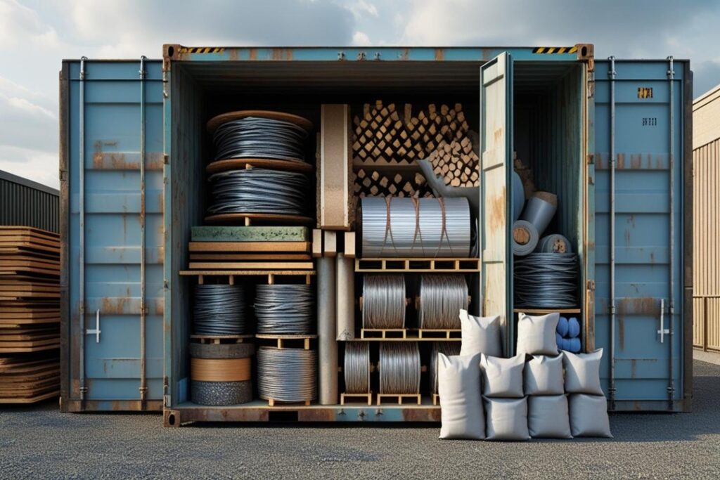 Container Turned Construction Site Material Storage - Four Sons Logistics
